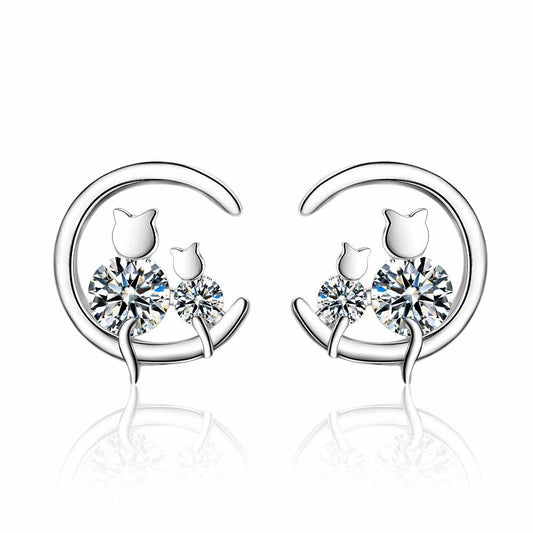 Women's Mori Sweet Single Diamond Cat Elegant Personality Earrings