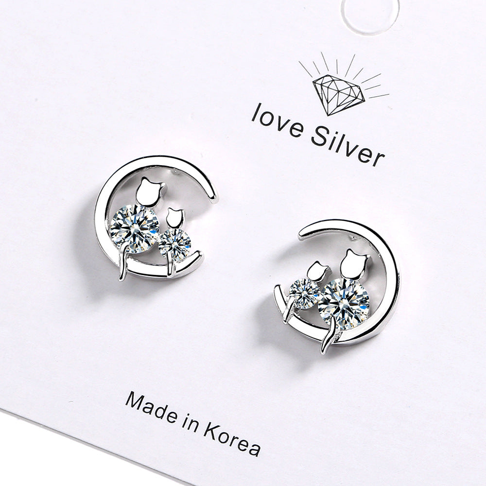 Women's Mori Sweet Single Diamond Cat Elegant Personality Earrings