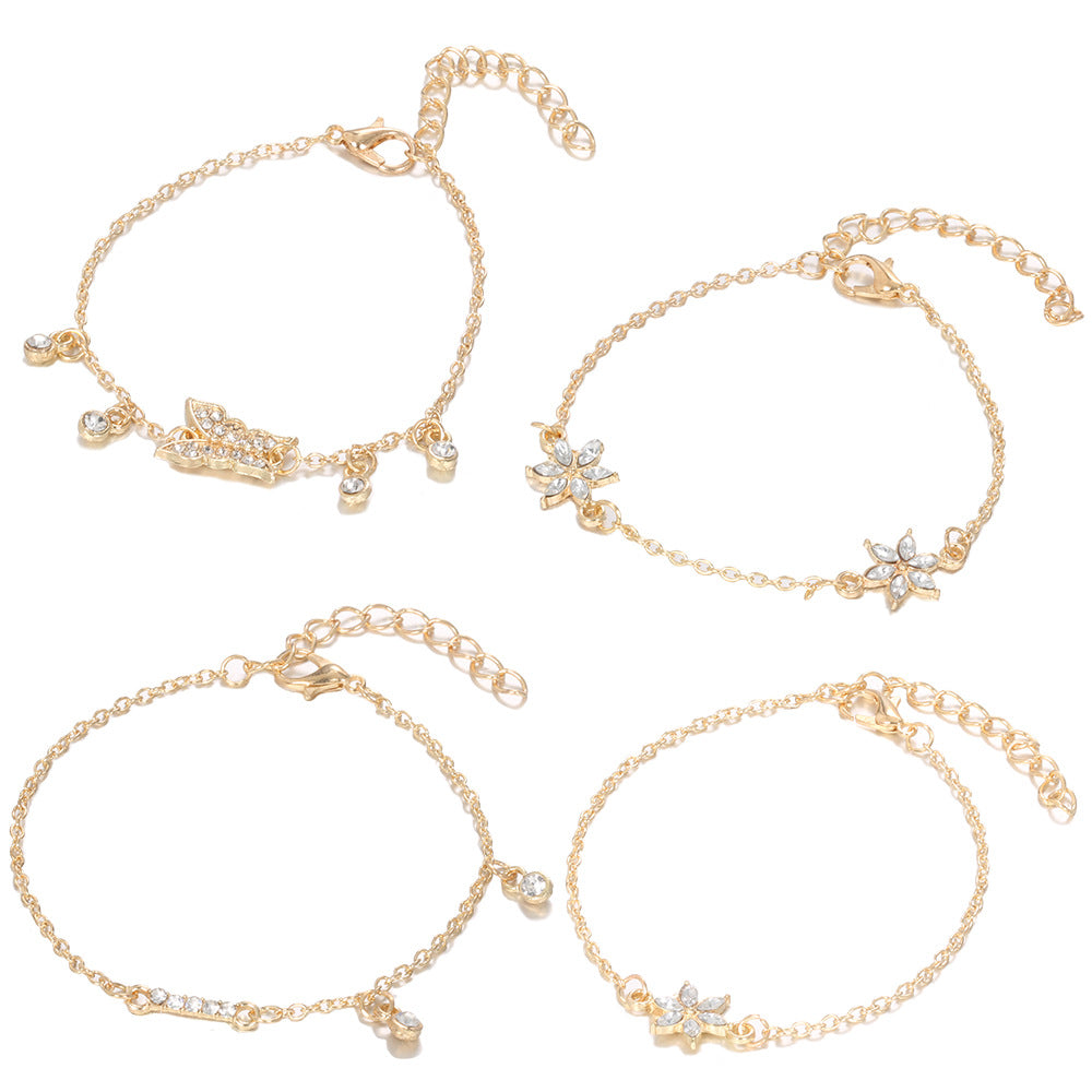Women's Simple Style Personality Butterfly Diamond Blossom Bracelet