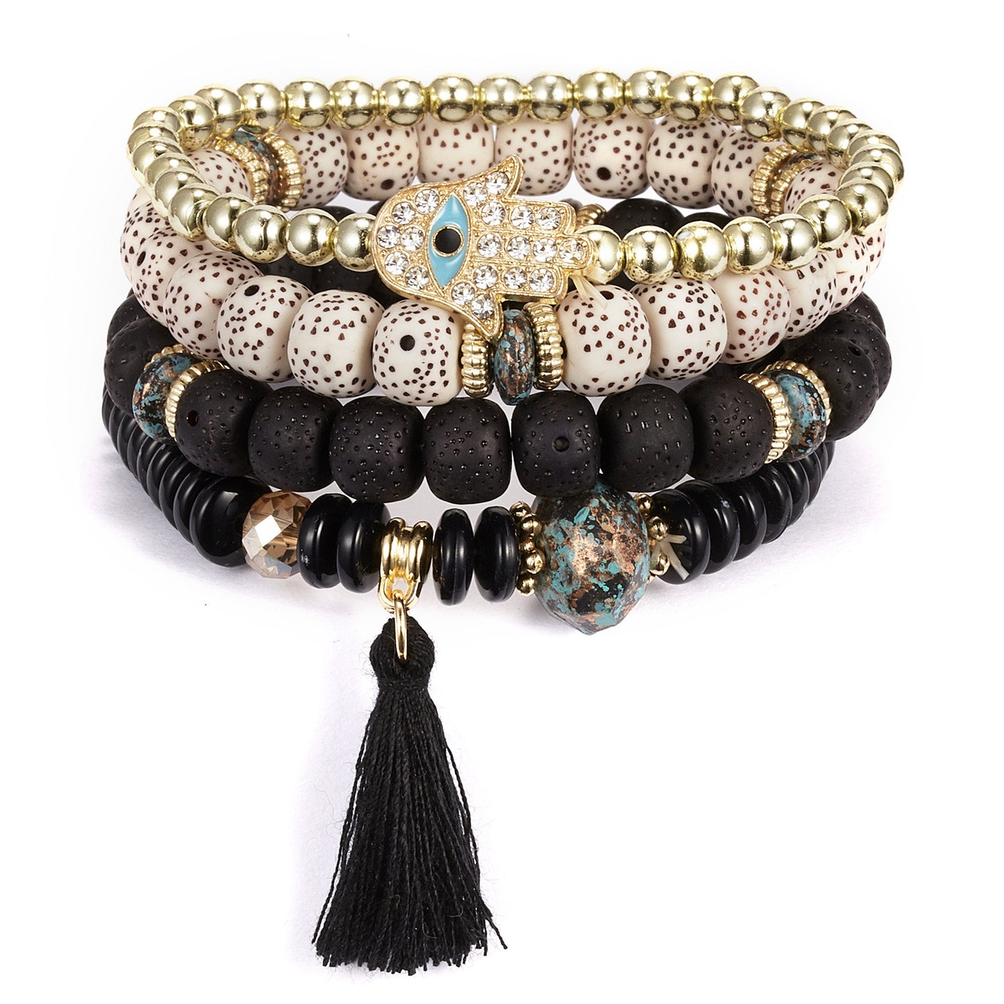 Beaded Palm Tassel Bodhi Beads Elastic Bracelets