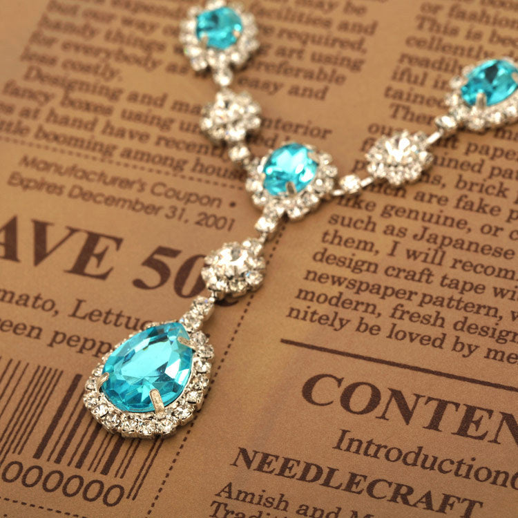 Diamond Blue Water Drop Creative Personality Necklace