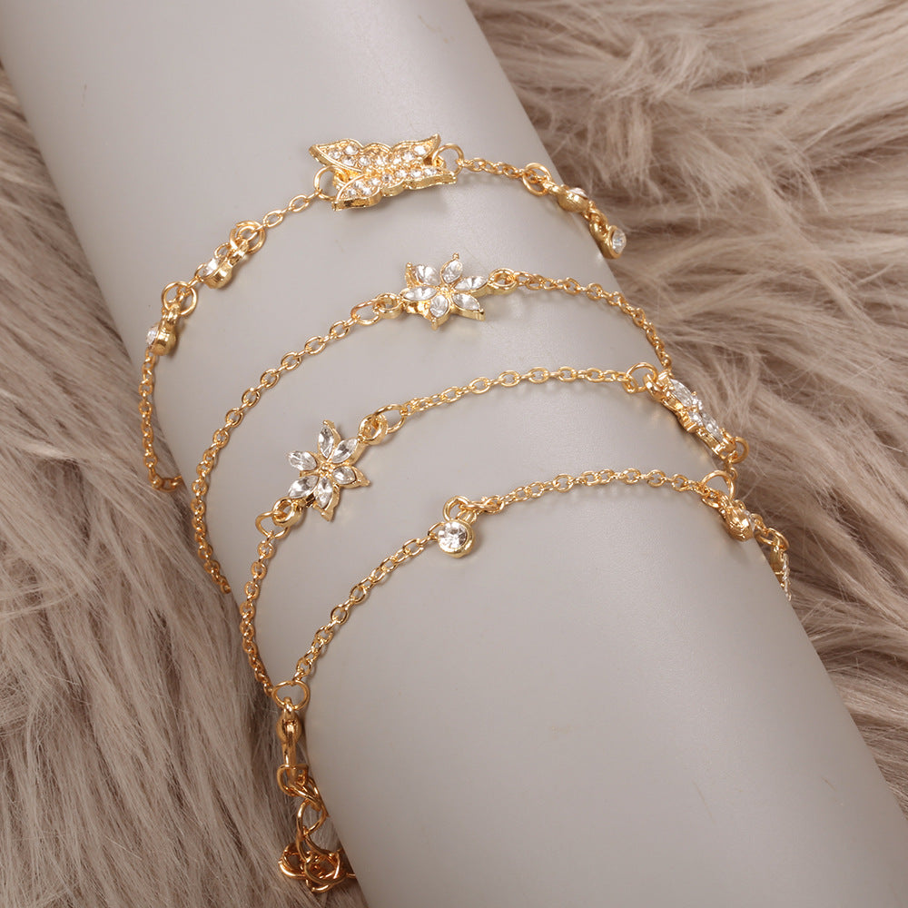 Women's Simple Style Personality Butterfly Diamond Blossom Bracelet