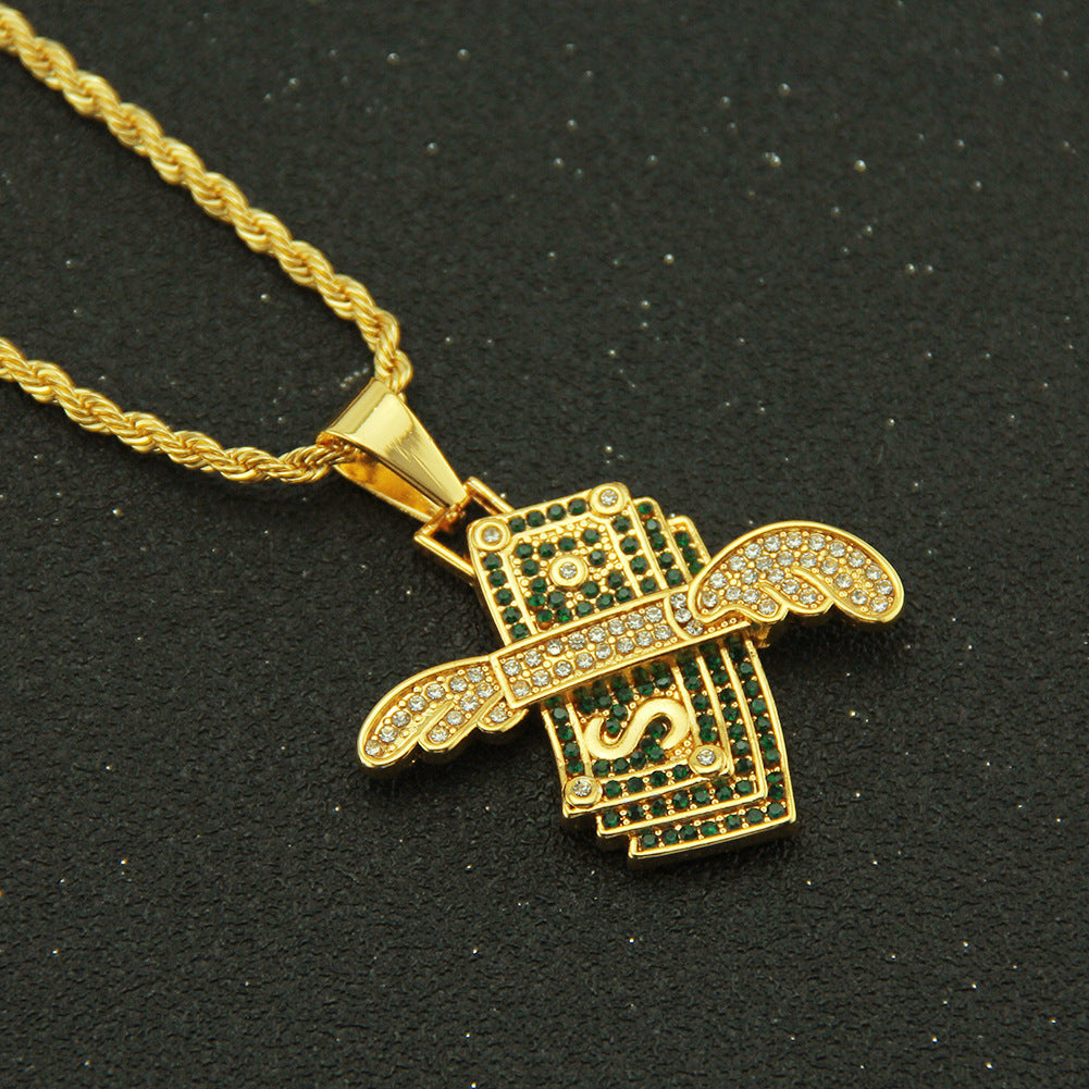 Men's Diamond Angel Wings Dollar Pendant Fashion Necklaces