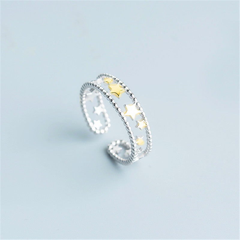 Double Circles Star Fashion Personalized Mori Design Sier Plated Rings
