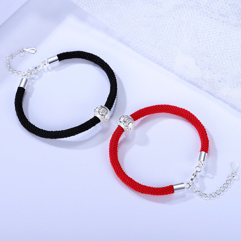 Bracelets tissés en corde plaqué argent, perles porte-bonheur, pour Couple