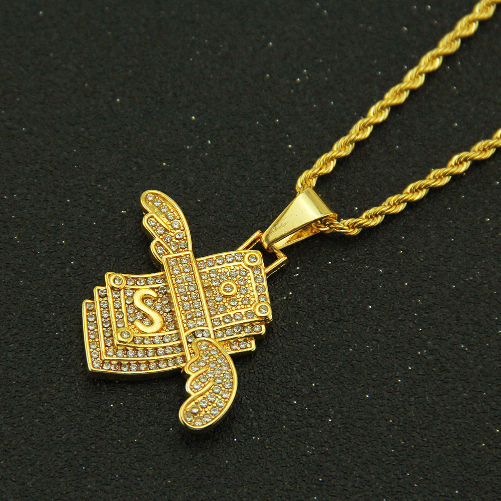 Men's Diamond Angel Wings Dollar Pendant Fashion Necklaces