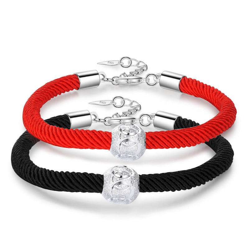 Bracelets tissés en corde plaqué argent, perles porte-bonheur, pour Couple