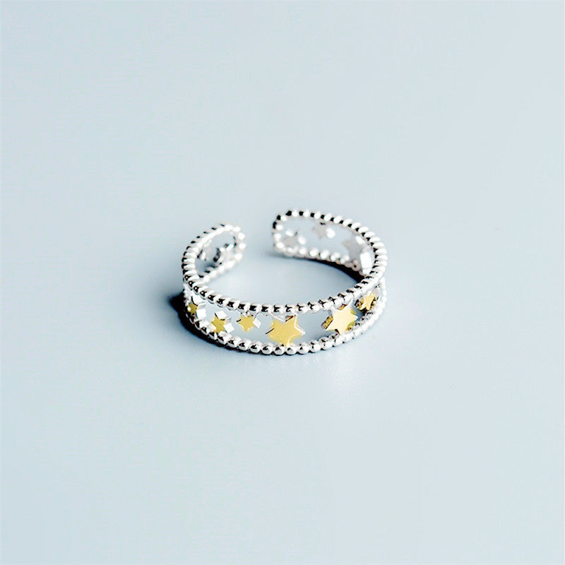 Double Circles Star Fashion Personalized Mori Design Sier Plated Rings