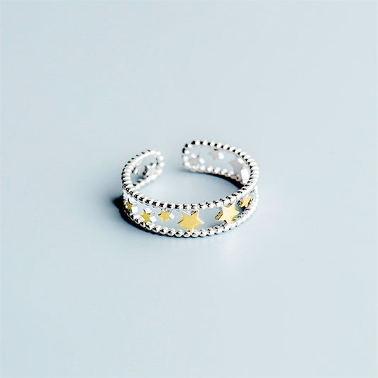 Double Circles Star Fashion Personalized Mori Design Sier Plated Rings