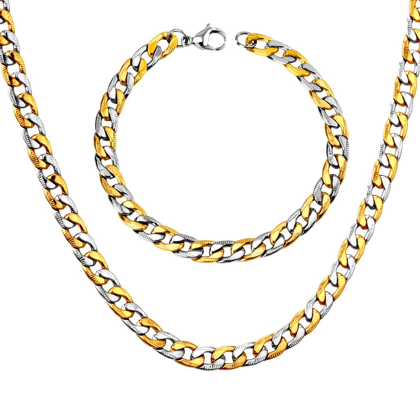 Men's Hip Hop Wide Stainless Steel Electroplated Jewelry Set
