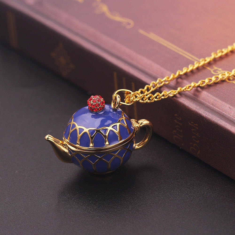 Glaze Fashion Teapot Openable Long Cartoon Necklaces