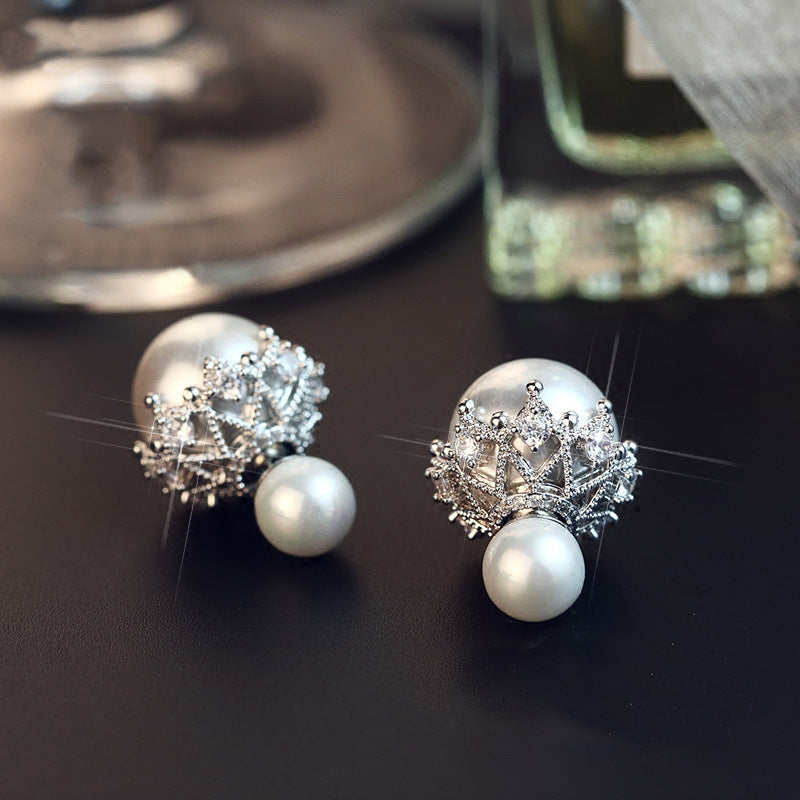 Sier Needle Imitation Pearl Female Temperament Personality Earrings