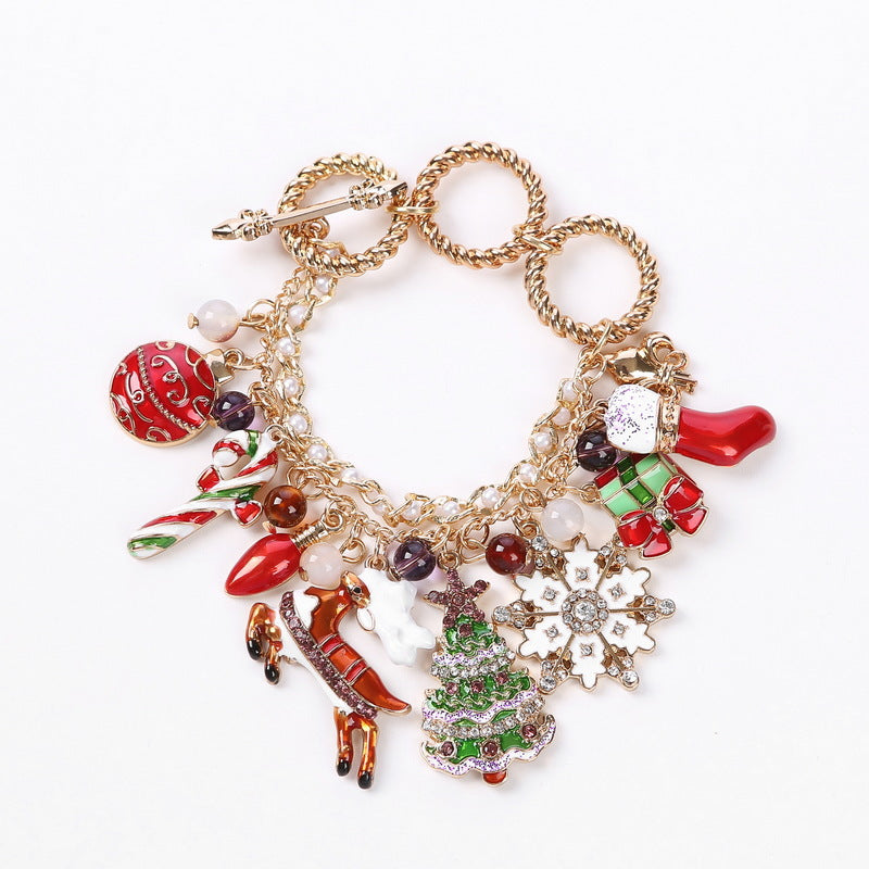 Christmas Ornament Snowflake Drip Glazed Tree Bracelets