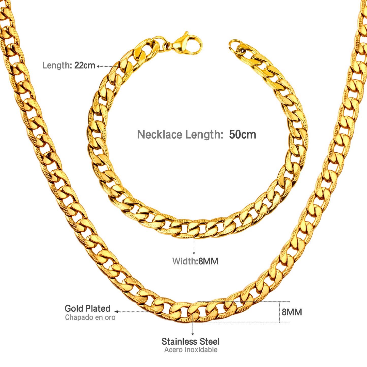Men's Hip Hop Wide Stainless Steel Electroplated Jewelry Set