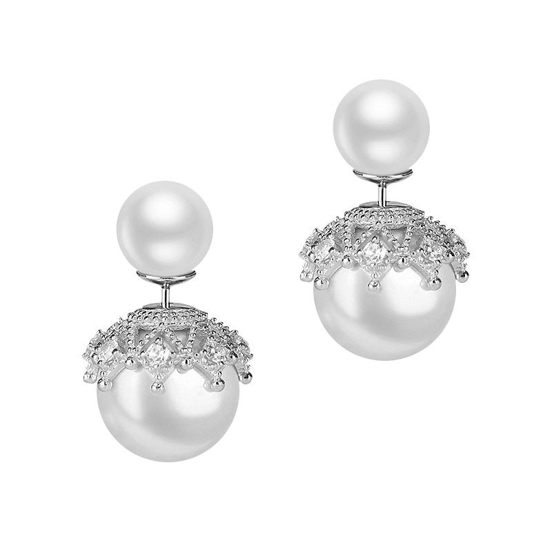 Sier Needle Imitation Pearl Female Temperament Personality Earrings