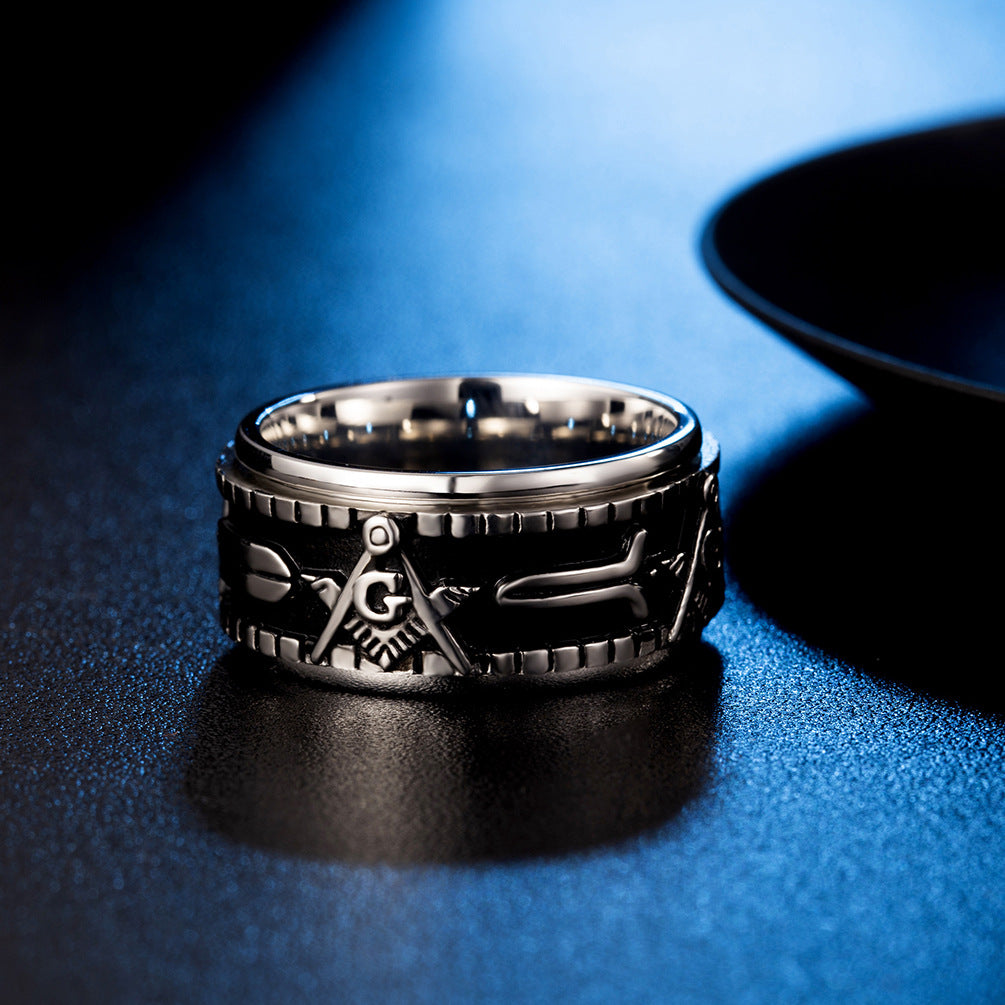 Men's Rotatable Titanium Steel Masonic Large Thumb Rings