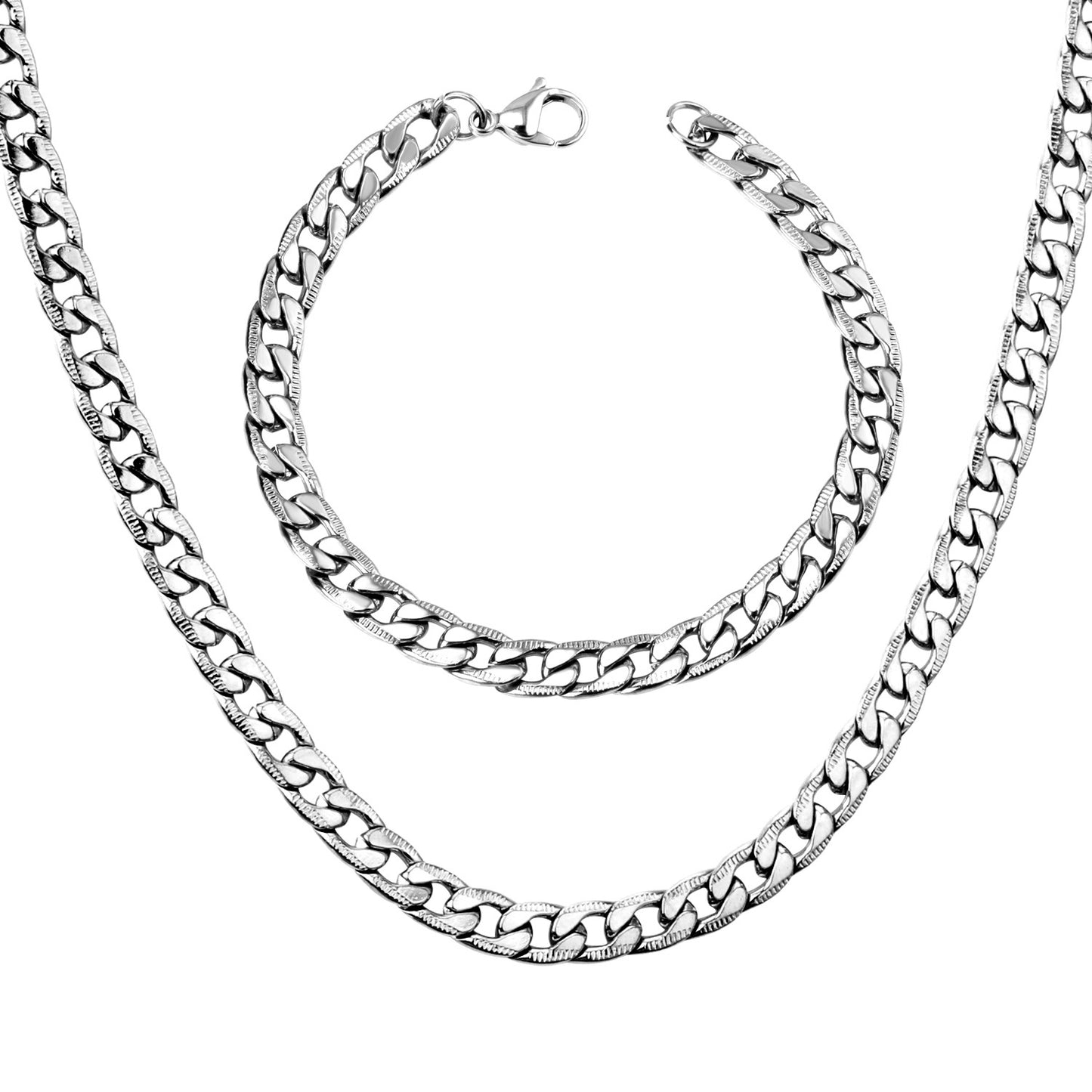Men's Hip Hop Wide Stainless Steel Electroplated Jewelry Set