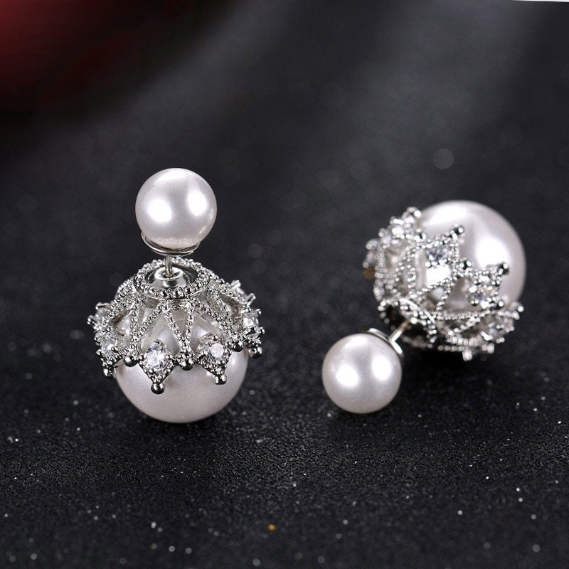 Sier Needle Imitation Pearl Female Temperament Personality Earrings