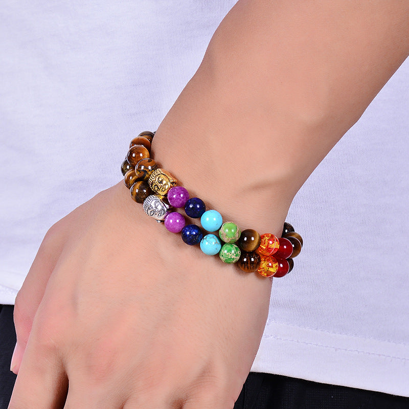 Colorful Natural Stone Buddha Head Handmade Bracelet