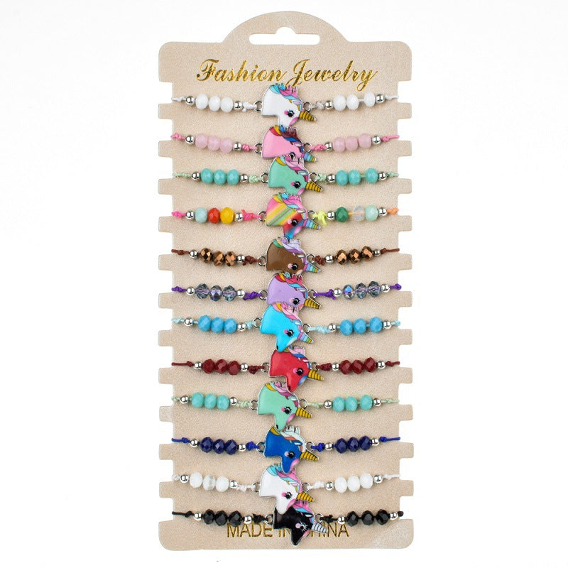 Women's Painting Oil String Colorful Crystal Beads Hand-woven Bracelets