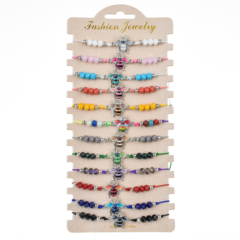 Women's Painting Oil String Colorful Crystal Beads Hand-woven Bracelets