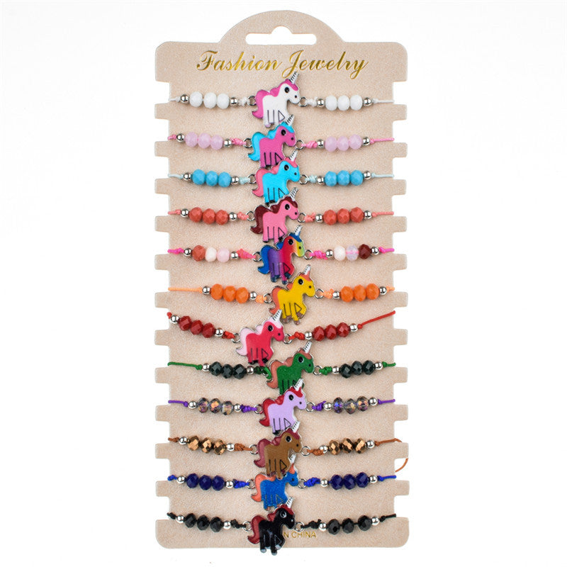 Women's Painting Oil String Colorful Crystal Beads Hand-woven Bracelets