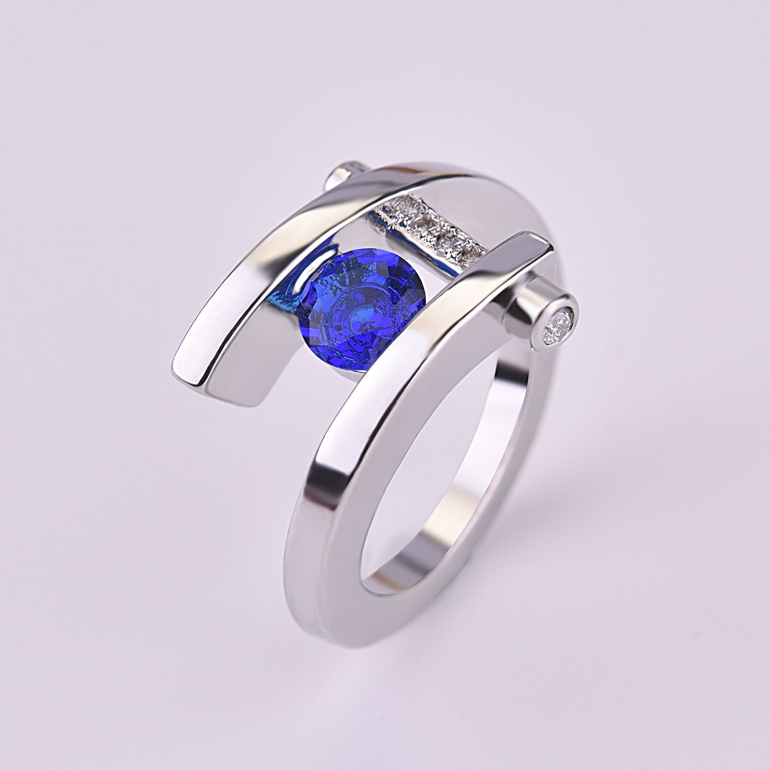 Creative Modern Inlaid Sapphire Engagement Artificial Rings ...