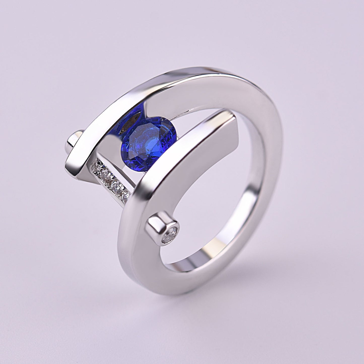 Creative Modern Inlaid Sapphire Engagement Artificial Rings