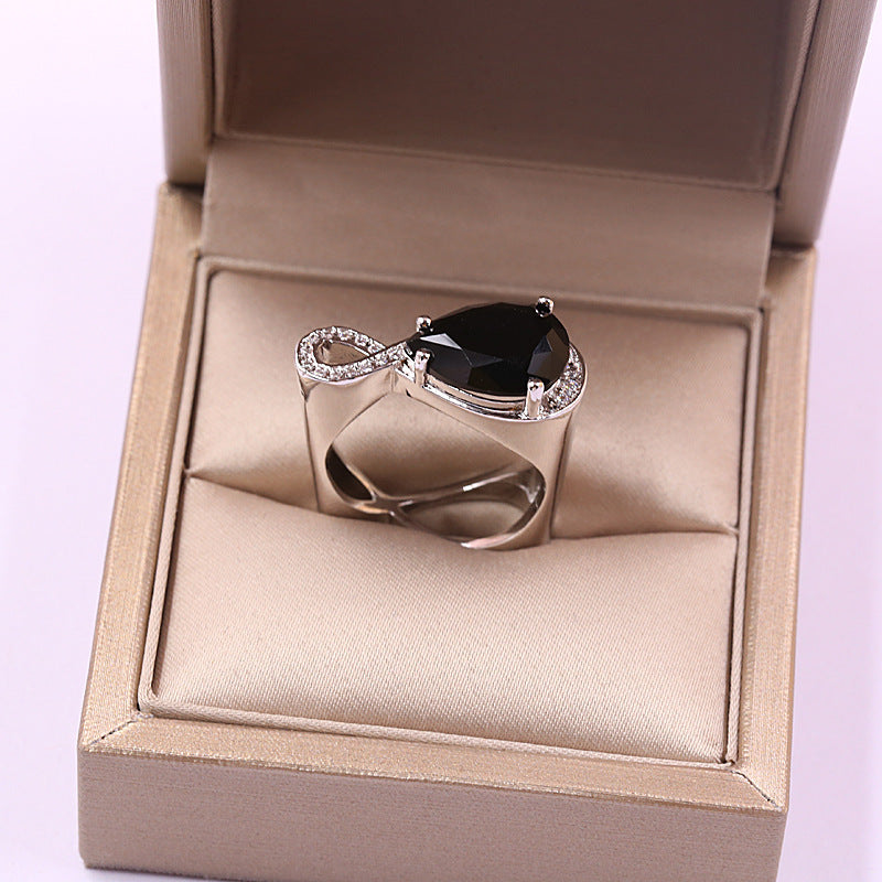 Geometric Diamond High Carbon Zircon Lady Ring
