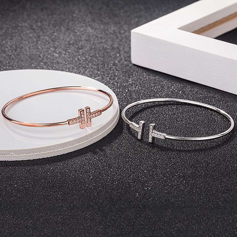 Double Opening Letter Home Diamond Rose Gold Bracelets