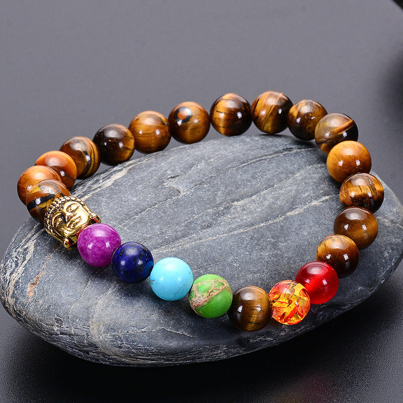 Colorful Natural Stone Buddha Head Handmade Bracelet