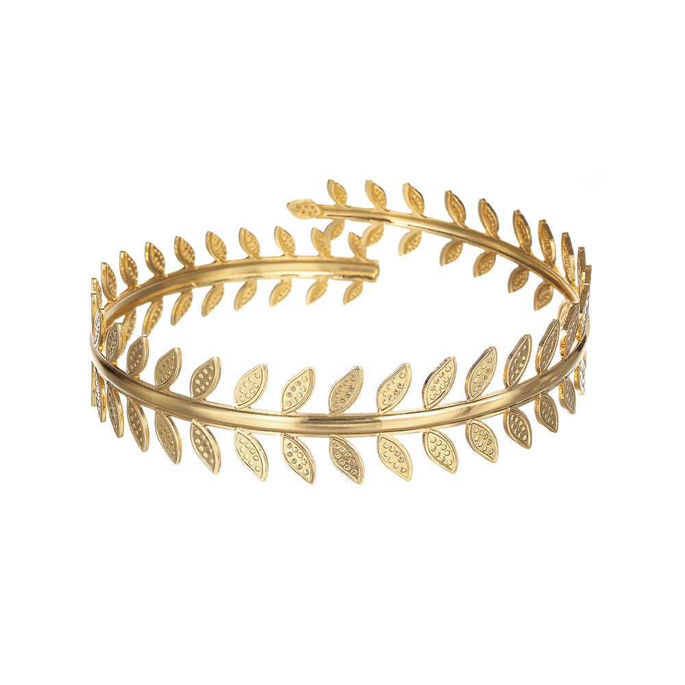 Hand Exaggerated Metal Feather Leaf Punk Bracelet