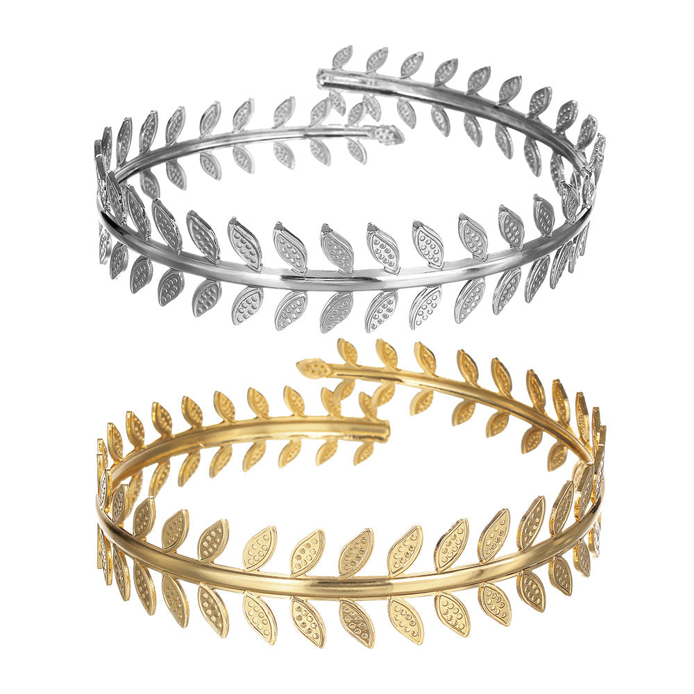 Hand Exaggerated Metal Feather Leaf Punk Bracelet