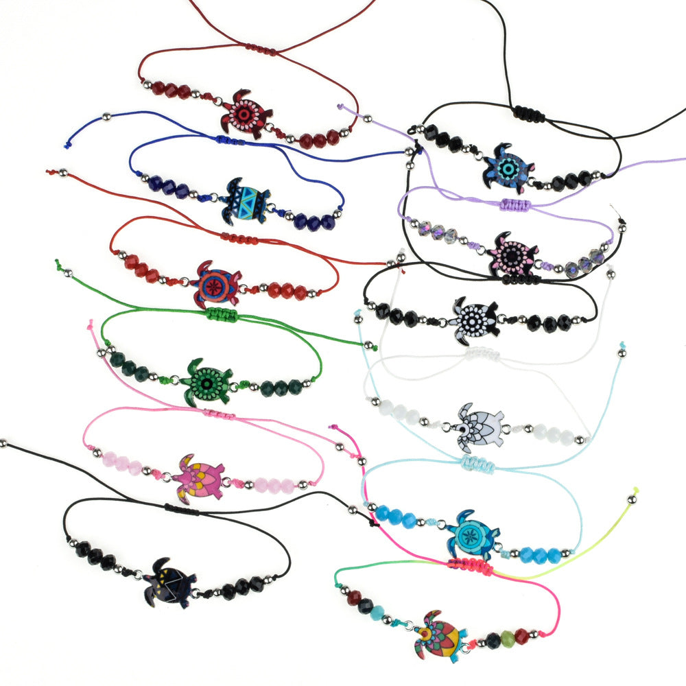 Women's Painting Oil String Colorful Crystal Beads Hand-woven Bracelets