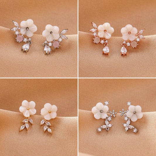 Shell Flower Water Drop Zircon Mori Artistic Earrings