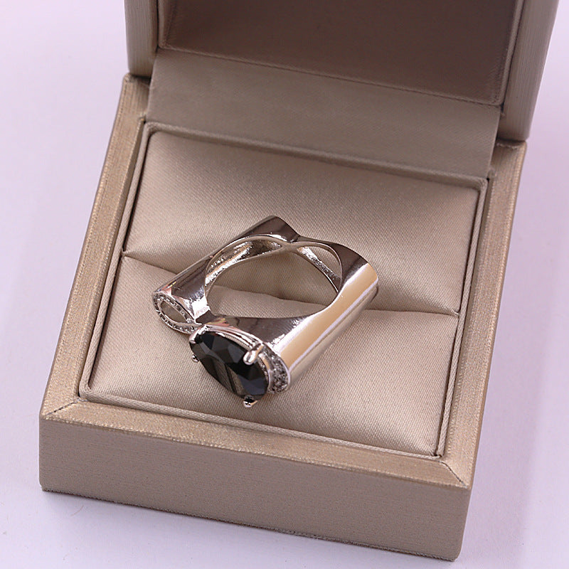 Geometric Diamond High Carbon Zircon Lady Ring
