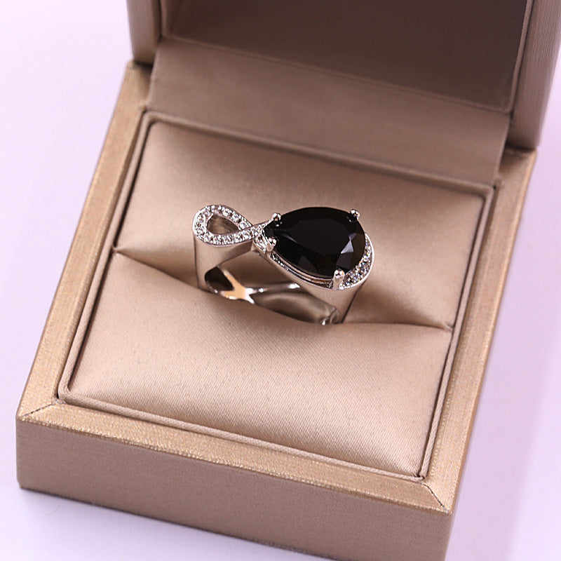 Geometric Diamond High Carbon Zircon Lady Ring