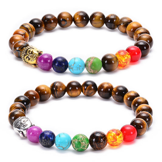 Colorful Natural Stone Buddha Head Handmade Bracelet