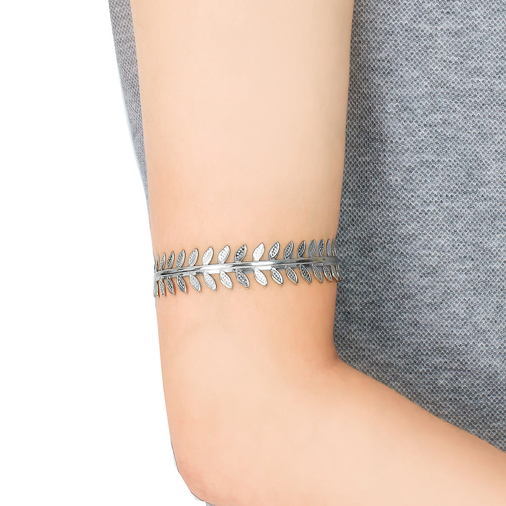 Hand Exaggerated Metal Feather Leaf Punk Bracelet