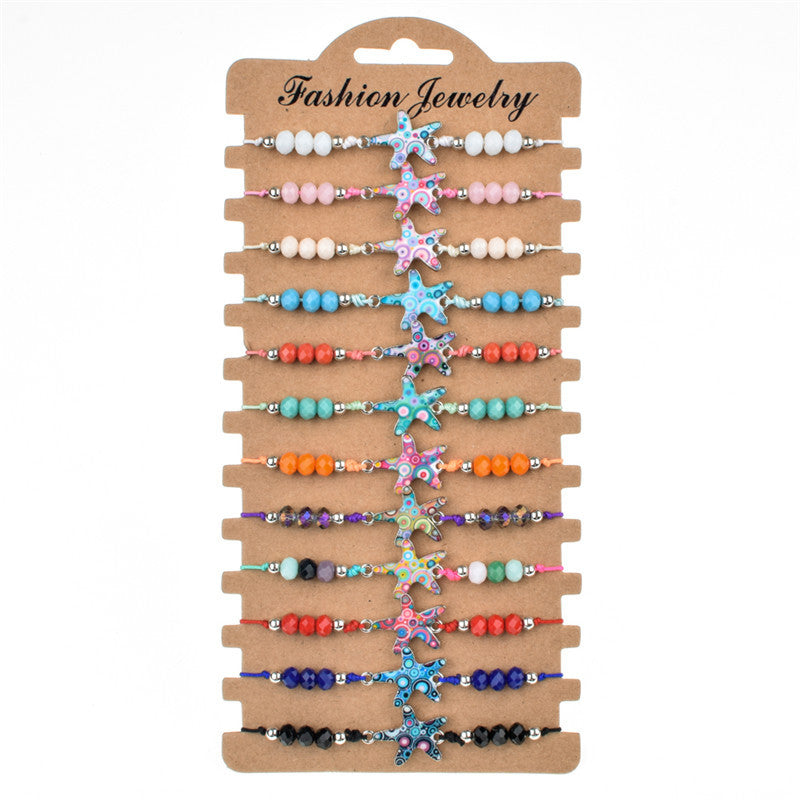 Women's Painting Oil String Colorful Crystal Beads Hand-woven Bracelets