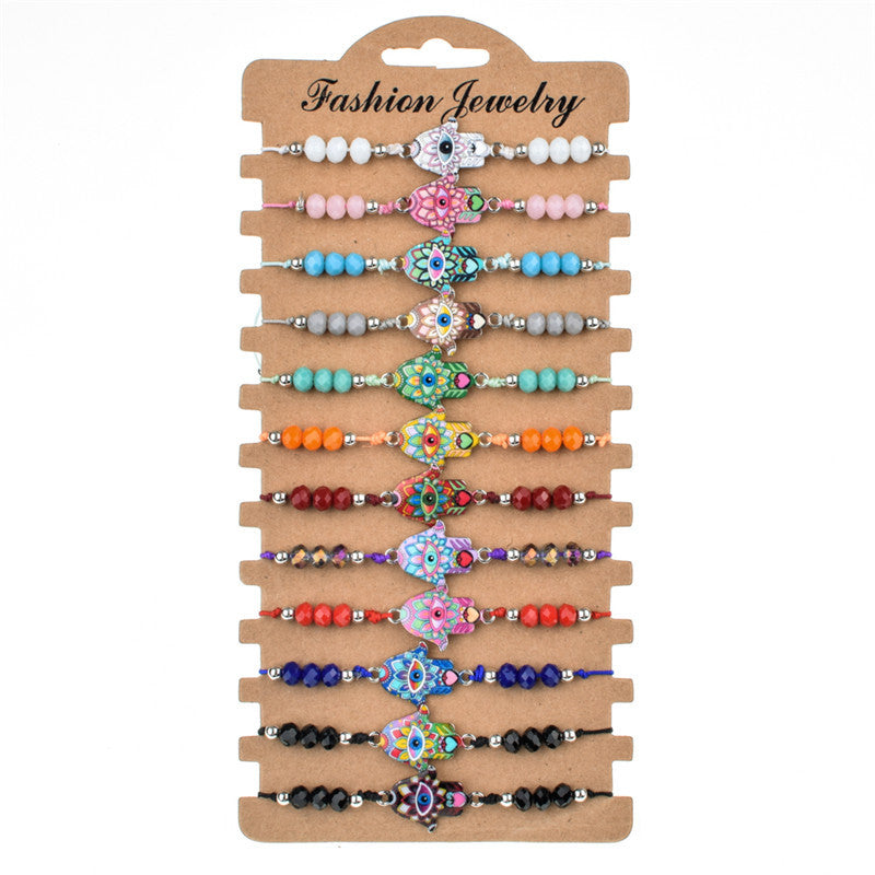 Women's Painting Oil String Colorful Crystal Beads Hand-woven Bracelets