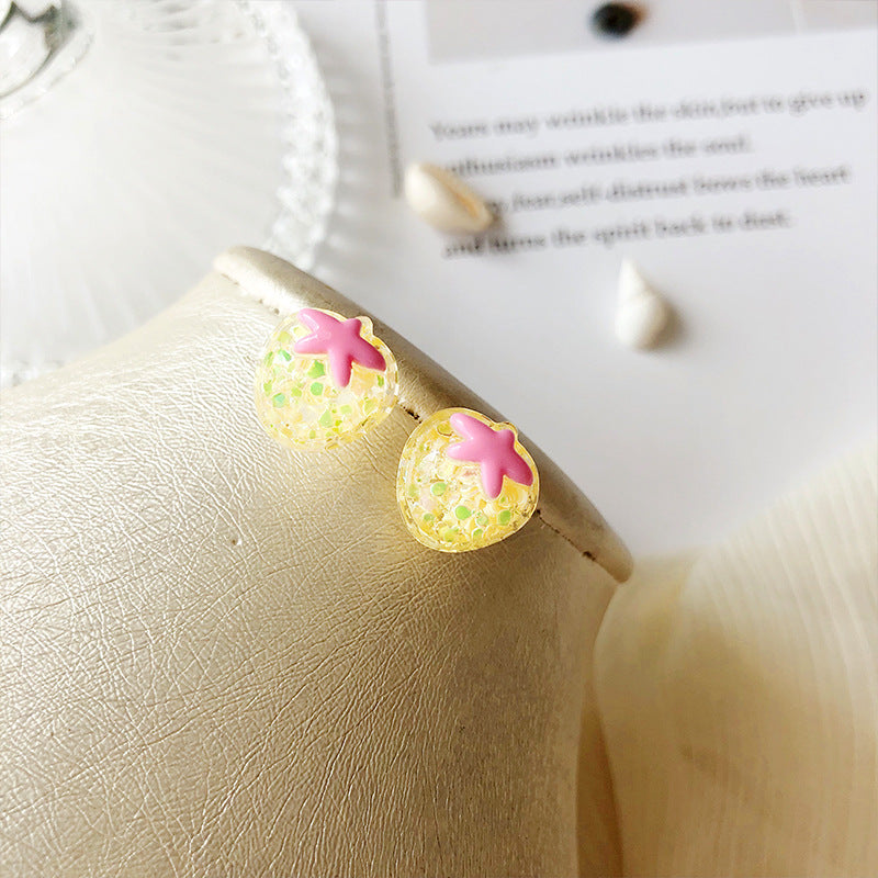 Women's Fresh Yellow Series Pearl Tassel Beautiful Flowers Earrings