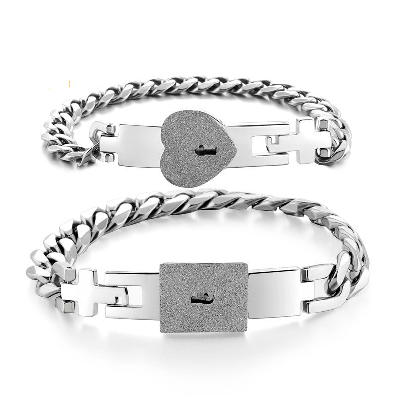 Stainless Steel Couple Pair Of Fashion Heart Lock Bracelets