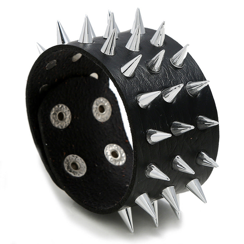 Men's Exaggerated Leather Punk Three-row Sharp Cone Bracelets