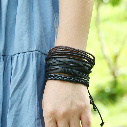 Creative Charming Ornament Braided Leather Combination Bracelets