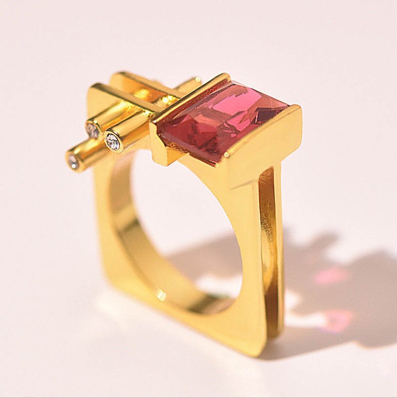 Simulation Zircon Princess Square Diamond Gold Rings