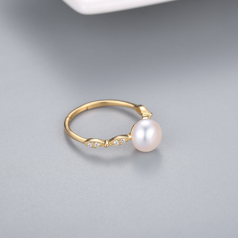 Sier Female Open Fashion Personality Freshwater Pearl Clasp Rings
