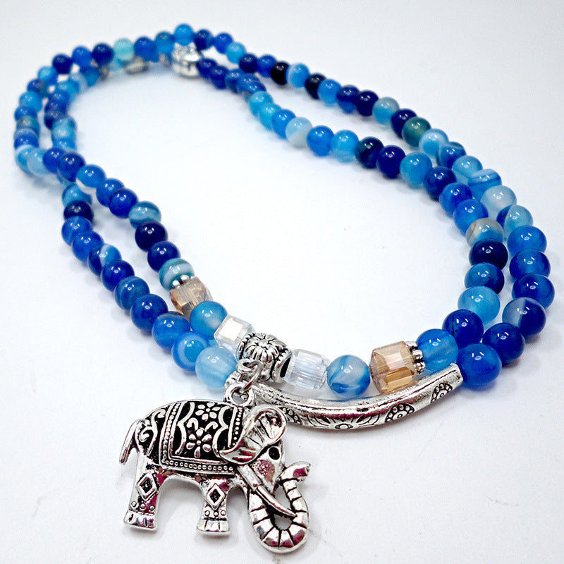 Blue Agate Crystal Retro Pattern Elephant Tourmaline Bracelets