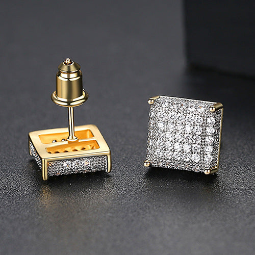 Two-color Gold Copper Fine Fashion Square Earrings