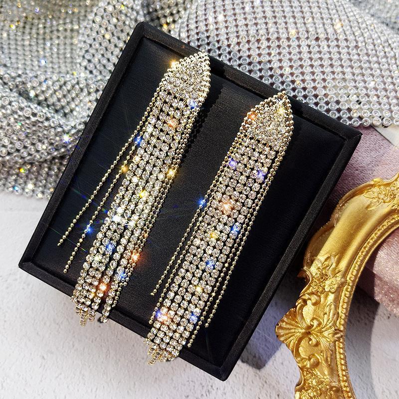 Needle Exaggerated Diamond Geometric Tassel Long Earrings